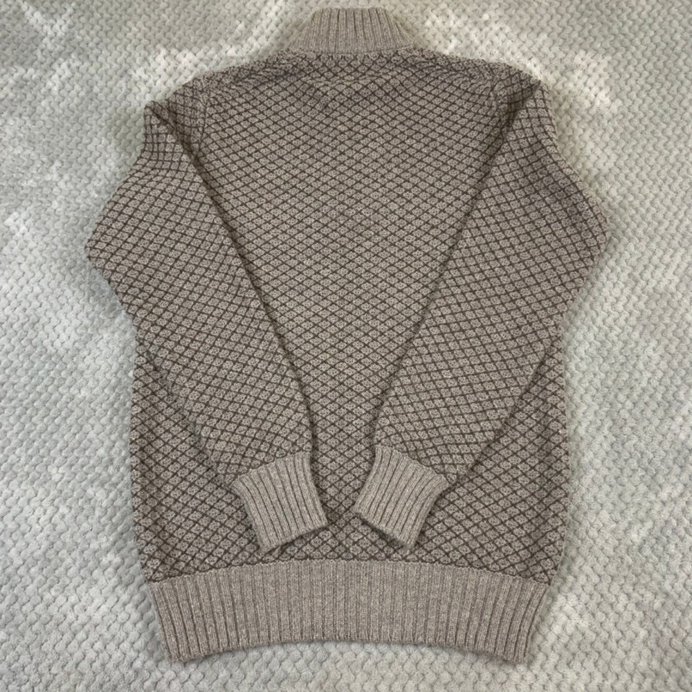 Joseph Abboud Men Wool Blend Quarter Zip Sweater Medium Taupe Brown Diamond Knit - Picture 8 of 9